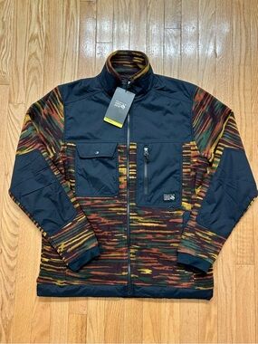 Mountain Hardwear Men's Multicolor Striped Fleece Jacket with Black Panels